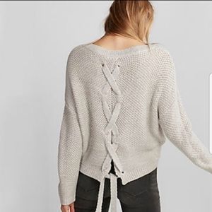 Express Knit Sweater with Tie Back Gray- XS